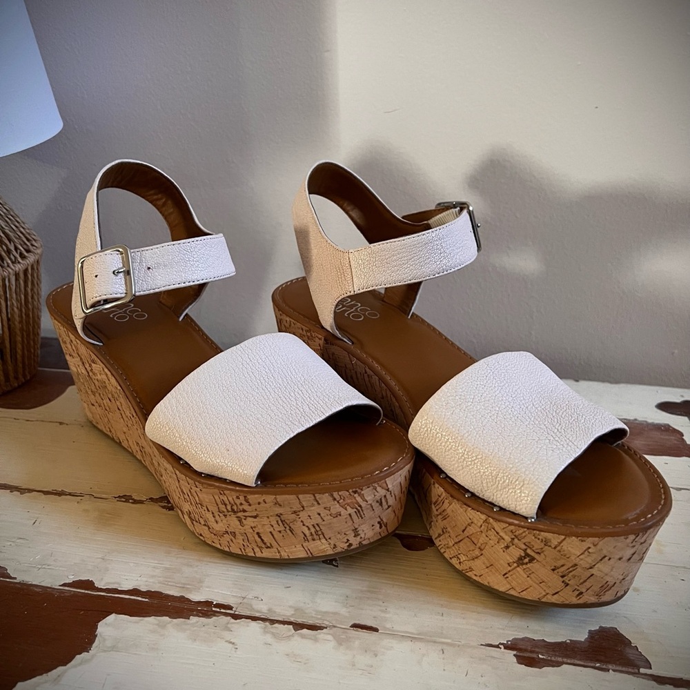 Franco Sarto Cream Wedge Sandals